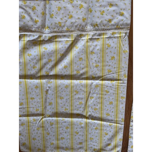 Vintage Fashion Manor Yellow Floral Stripe Percale Flat & Fitted Full Sheets - Picture 10 of 12